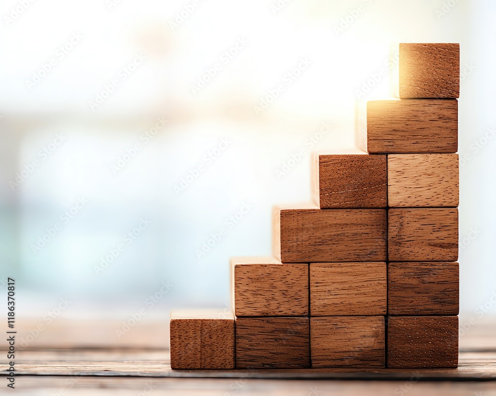 Business growth process showing a dramatic angle of wooden blocks ...