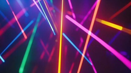 Wall Mural - Vibrant Abstract Light Rays in Neon Colors on Dark Background
