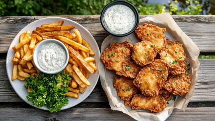 Sticker - Delicious fried fish and crispy fries with dipping sauce for perfect meal your favorite restaurant