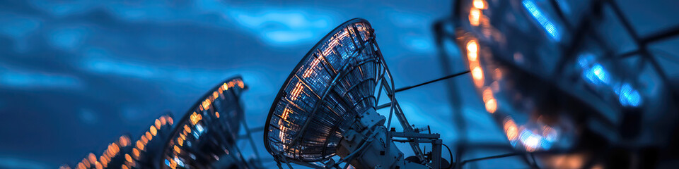 Illuminated Satellite Dishes at Dusk