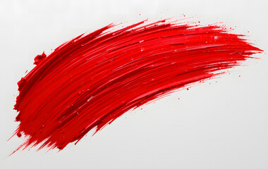 A dynamic, textured brushstroke of vibrant red paint on a white background, symbolizing passion, intensity, and the power of color in artistic expression 