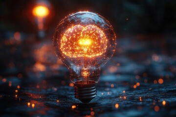Wall Mural - futuristic artificial intelligence concept visualization with illuminated digital brain network inside glowing lightbulb