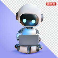 robot working with laptop, 3d vector. suitable for technology, business and design elements