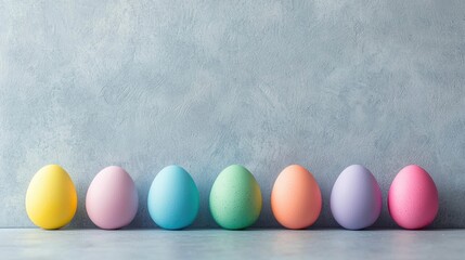 Poster - Colorful pastel Easter eggs arranged on a textured background