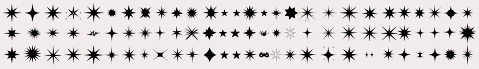 Aufkleber - Collection of different vector sparkling stars icon, decorative twinkle and bursts forms. Shining twinkle sunburst shapes collection. Vector illustration