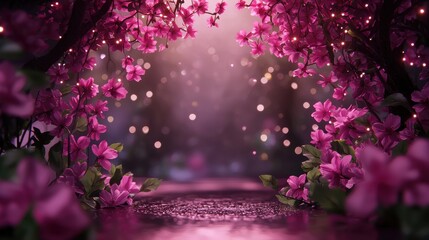 Wall Mural - Enchanted pathway through blooming pink flowers