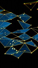 Aufkleber - Futuristic Geometric Network with Blue and Yellow Elements on Black Background