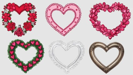 Wall Mural - Six Unique Heart Shaped Designs Floral Lace and Ornate Frames for Valentine s Day