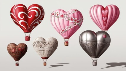 Wall Mural - Romantic Heart Shaped Hot Air Balloons Valentine s Day Illustration