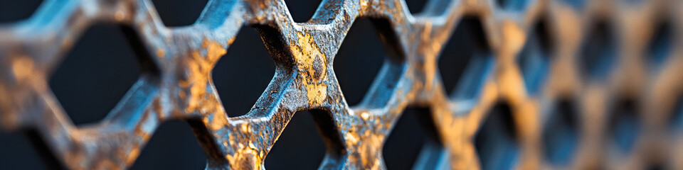 Close-up of Weathered Hexagonal Metal Grate