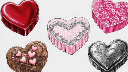 Wall Mural - Collection of Decorative Heart Shaped Boxes Valentine s Day Gift Concepts Romantic Designs