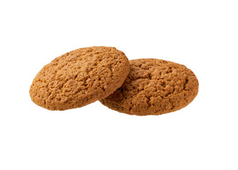 Wall Mural - Two oatmeal cookies  isolated. Round oatmeal cookies  isolated on white background.