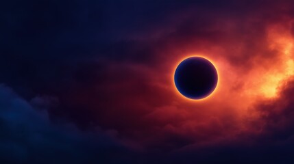 Wall Mural - solar eclipse 2025: dark silhouette framed by fiery glow against dramatic sky, evoking mystery and n