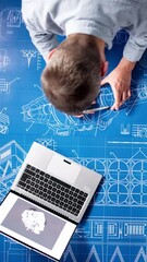 Poster - Design Industry And Development. Machine Blueprint At Factory