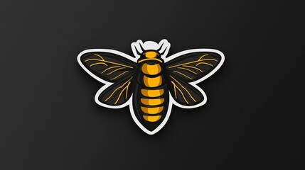 Stylized bee illustration on a dark background.  Black and gold color scheme. Bold graphic design.