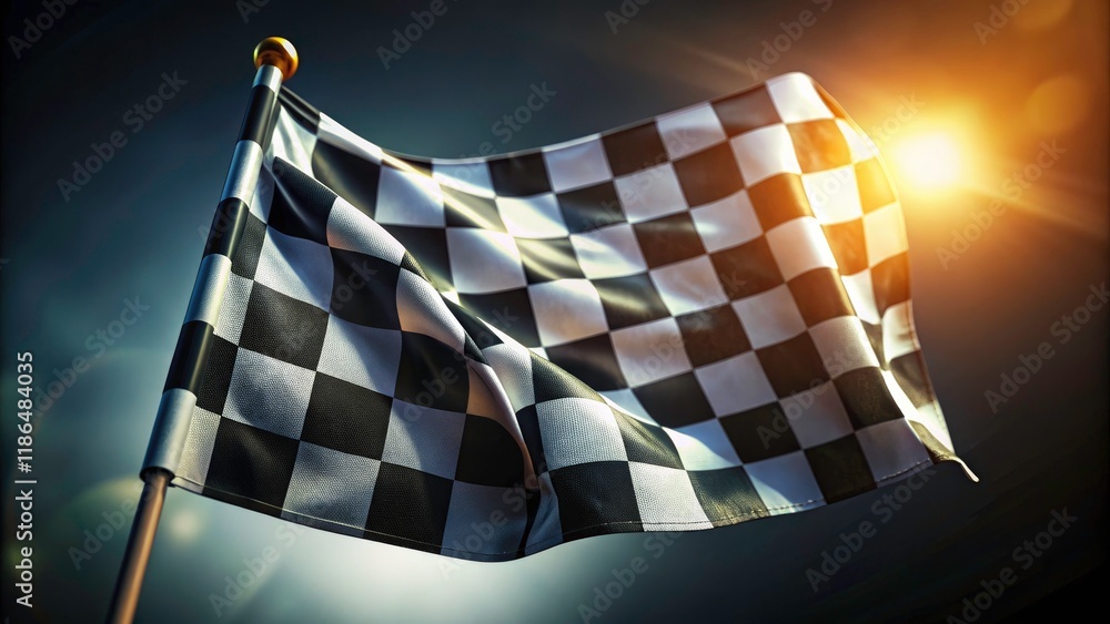 Dynamic UHD race flag animation. 3D checkered flag with realistic tilt ...