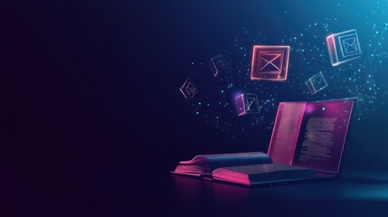 Digital Knowledge, Futuristic Book with Mail Icons