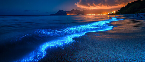 Wall Mural - a beautiful blue ocean with a glowing blue wave