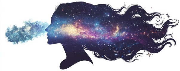 Wall Mural - silhouette, cosmic, woman, space, stars, galaxy, profile, dream, imagination, art, creativity, beaut