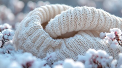 Poster - A white knitted scarf sits atop a pile of snow, providing warmth and coziness