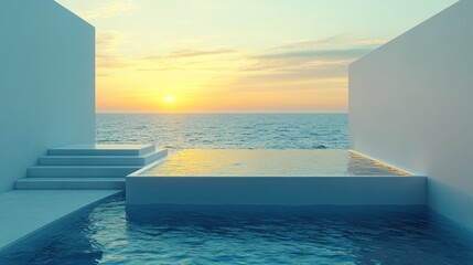 Sunset ocean view from minimalist infinity pool.