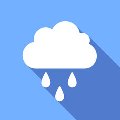 Wall Mural - rain long shadow vector illustration. simple white icon of cloud and rain on blue background.