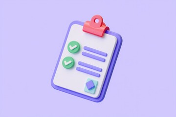 Leinwandbilder - A 3D rendered checklist clipboard with checkmarks, signifying task completion and organization.