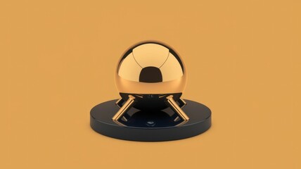 Aufkleber - A golden sphere rests on a dark base with three legs, minimalist and elegant design.