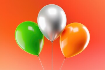 Poster - Three shiny balloons in green, silver, and orange against a coral backdrop.