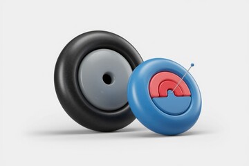 Aufkleber - 3D render of a black wheel and a blue circular target with a red center.