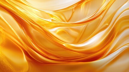 Poster - Warm Golden Fluid Shapes with Gentle Curves and Satin-like Texture Ideal for Backgrounds and Abstract Designs