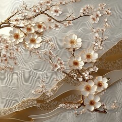 Wall Mural - elegant seamless 3d rendered pattern of traditional japanese flowers