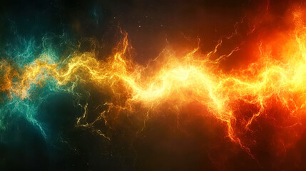 Wall Mural - A bright orange and blue line of electricity