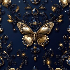 Wall Mural - elegant golden butterfly pattern with seamless design elements