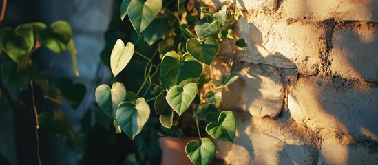 Sticker - Ceropegia houseplant with heart-shaped leaves in terracotta pot bathed in sunlight perfect for indoor gardening decor and aesthetics.