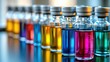 © VirtualVista - Colorful vials containing unstable narcotic beverage mixes arranged on a laboratory table showcasing experimental substances for scientific exploration
