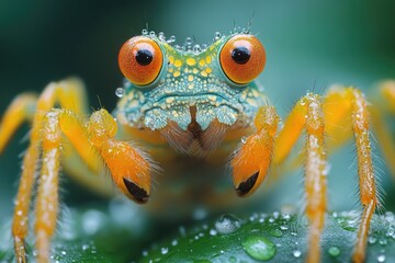 Wall Mural - A close-up shot of a spider with water droplets on its eyes, great for scientific or educational purposes