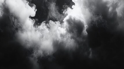 Sticker - Abstract Black and White Smoky Background with Soft White Smoke on Dark Clouds