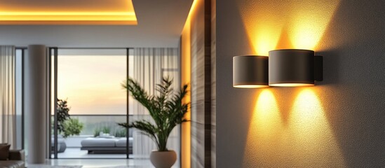 Sticker - Elegant vintage wall mounted lamp emitting warm light, ideal for contemporary home interiors and stylish decor accents.