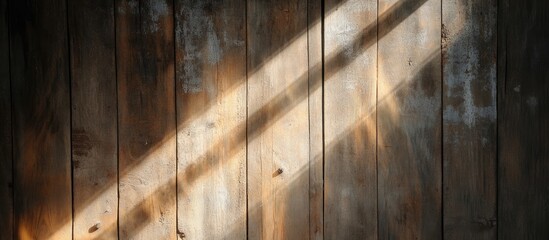 Wall Mural - Warm rays of light illuminating a rustic wooden wall creating a cozy and inviting ambiance in a natural setting