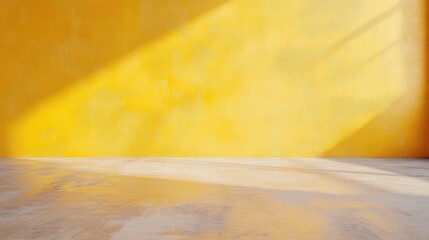 Wall Mural - Bright Yellow Wall with Soft Shadow and Smooth Sand Concrete Floor Texture for Modern Interior Design Background