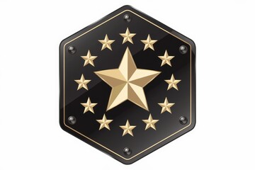 Aufkleber - A black hexagonal emblem features a large gold star surrounded by smaller gold stars.