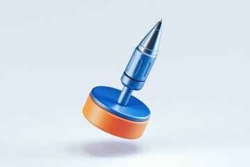 Aufkleber - A 3D rendering of a stylized pen or stylus with a blue and orange base.