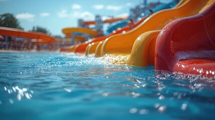 A colorful water slide in the middle of a pool, perfect for summer fun and relaxation