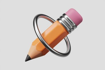 Leinwandbilder - A 3D rendered image of an orange pencil rotating within a silver ring, symbolizing creativity and design.