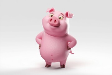Poster - A cute, cartoon pig stands with its hands on its hips, looking playfully curious.