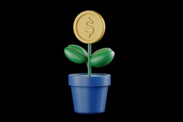 Aufkleber - A golden dollar coin grows into a plant symbolizing financial growth and investment.