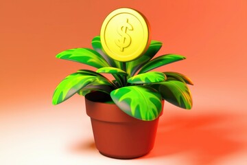 Aufkleber - A potted plant with a golden dollar coin symbolizing financial growth and investment.