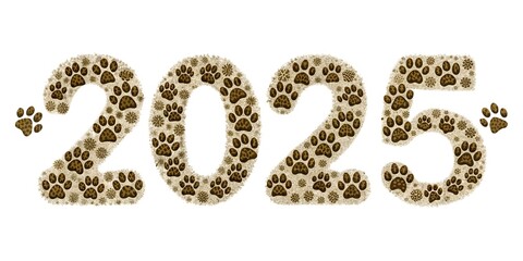 Wall Mural - Roasted coffee beans isolated on white background spell out the word 'NEW' in bold, brown font, a symbolic start to the year 2025