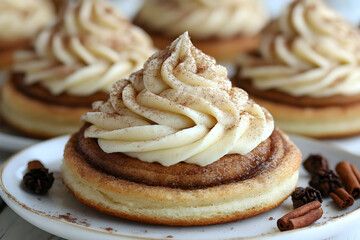 Wall Mural - Close-up of Delicious Cinnamon Rolls Topped with Creamy Frosting and Cinnamon